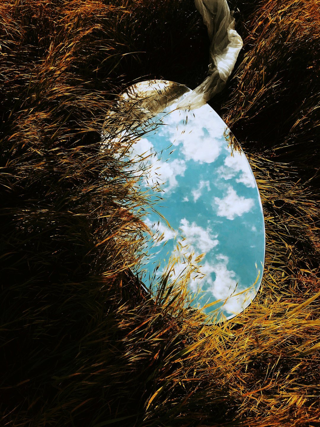 Abstract fragmented reflection in a mirror